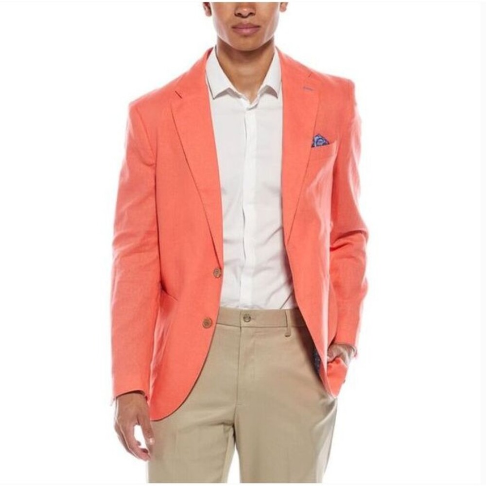 Tailorbyrd Men's Sport Coat Linen Blend Sport Coat in Coral Orange size 42R